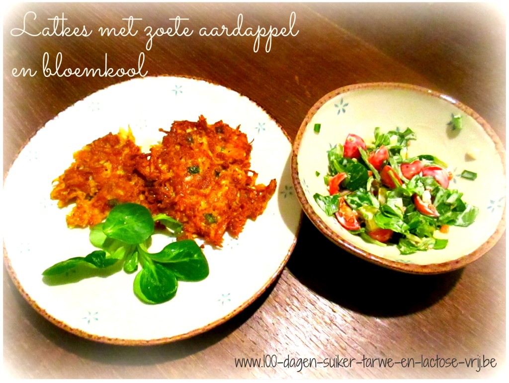 Latkes met zoete aardappel en bloemkool