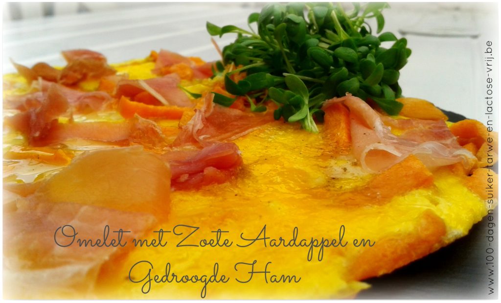 omelet met zoete aardappel en gedroogde ham