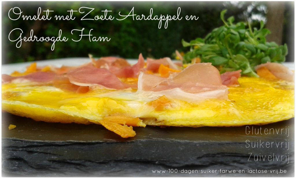 Omelet met zoete aardappel en gedroogde ham - suikervrij